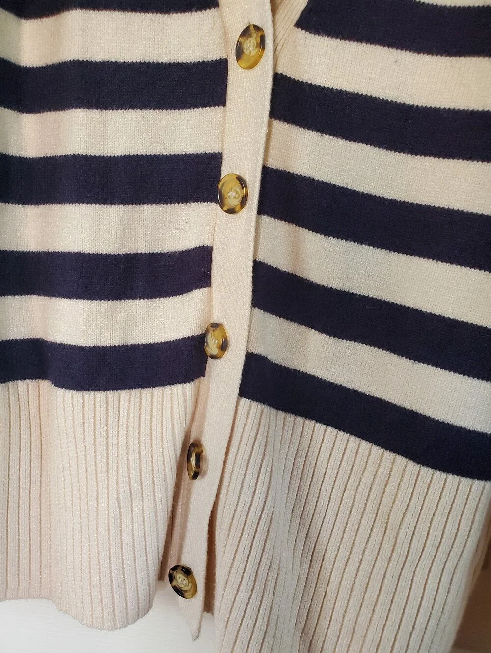 Zara Striped V-neck Buttoned Knit Cardigan Nautical Preppy Oversized Medium